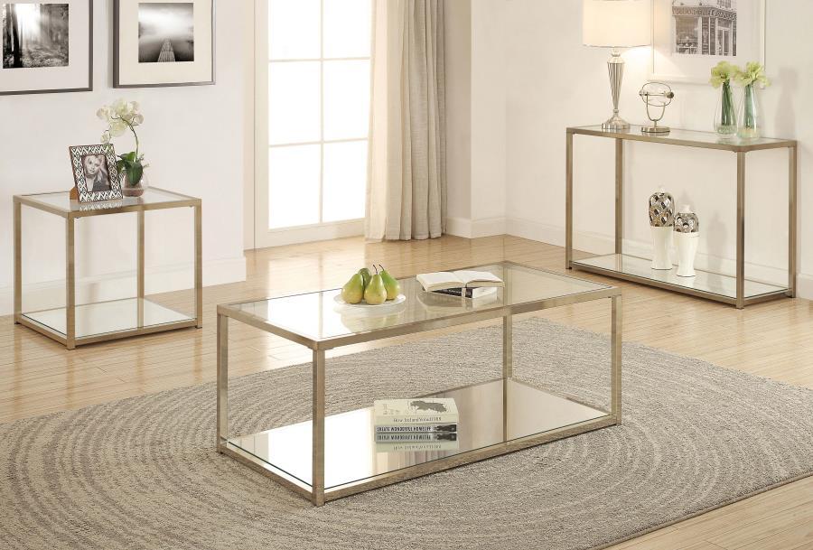 Cora - End Table With Mirror Shelf - Chocolate Chrome