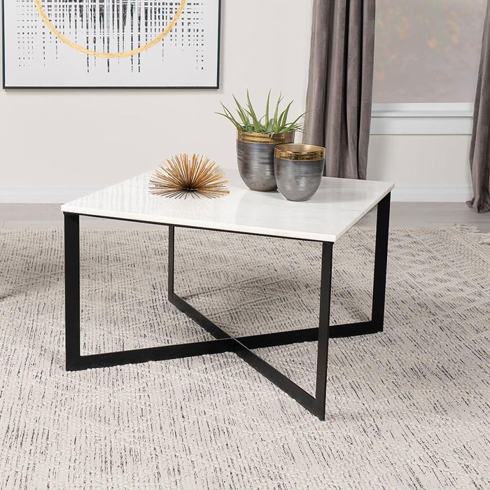 Tobin - Square Marble Top Coffee Table - White And Black
