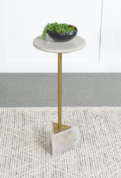Fulcher - Round Metal Side Table - White And Gold