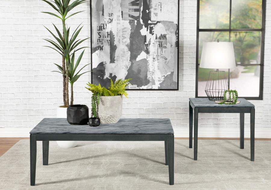 Mozzi - Square End Table Faux Marble - Gray And Black
