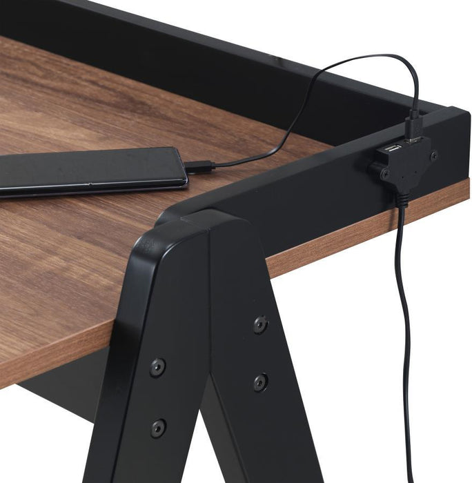 Raul - Writing Desk With USB Ports - Walnut And Black