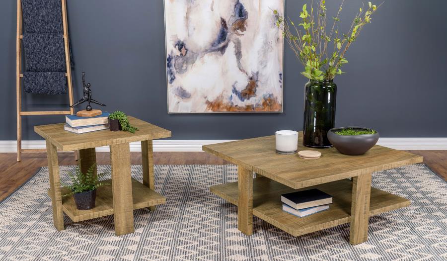 Dawn - Square Engineered Wood Coffee Table With Shelf - Mango