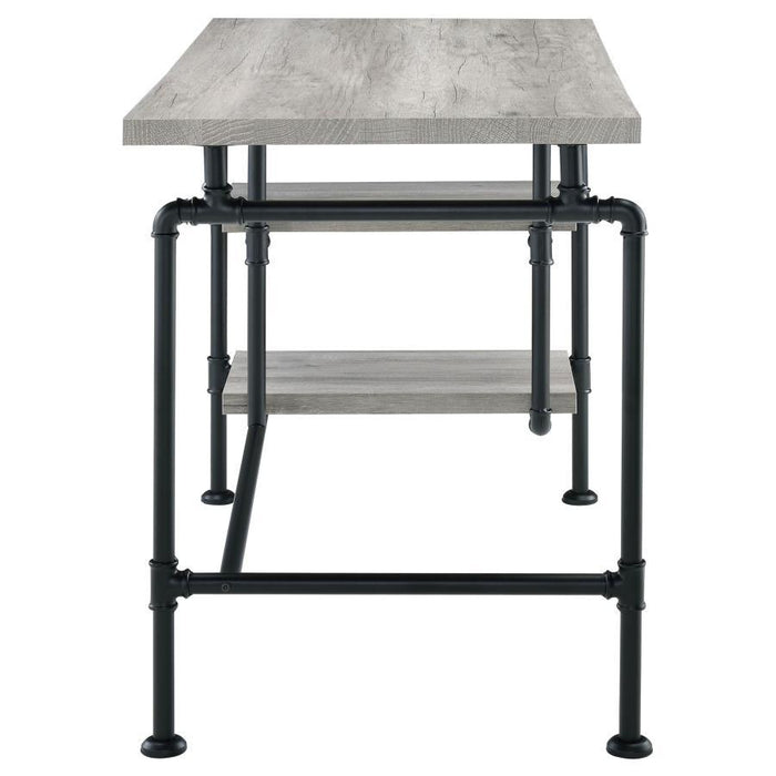 Delray - 2-Tier Open Shelving Writing Desk - Gray Driftwood And Black