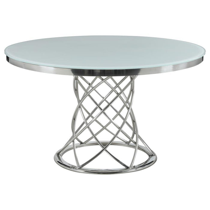 Irene - 5 Piece Round Glass Top Dining Set - White And Chrome