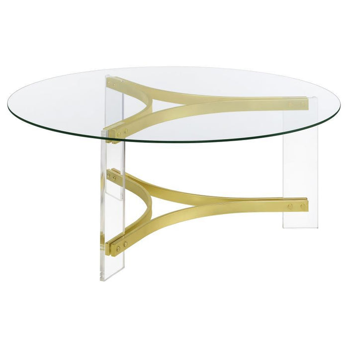 Janessa - Round Glass Top Coffee Table With Acrylic Legs - Clear And Matte Brass