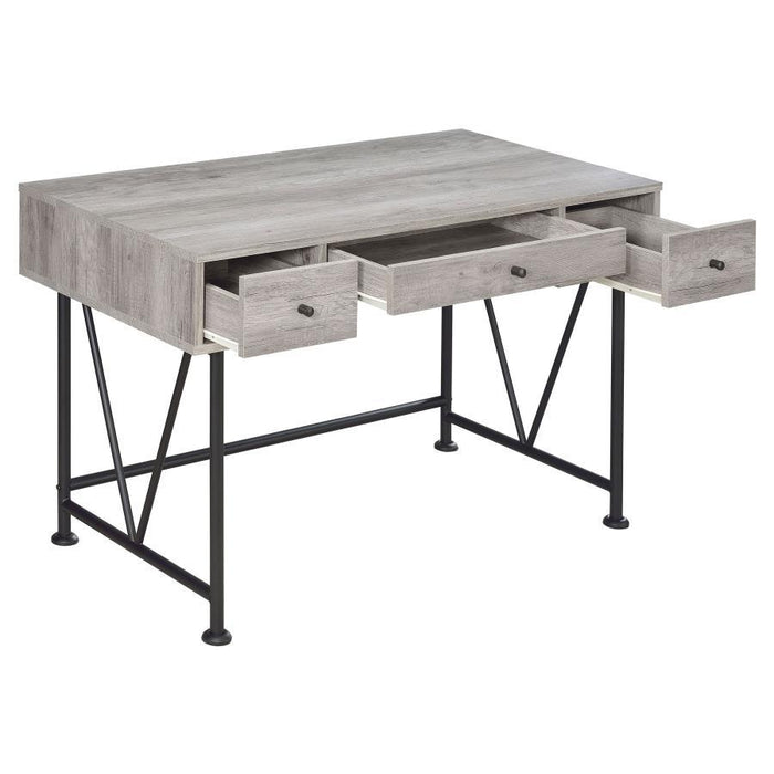 Analiese - 3-Drawer Writing Desk - Gray Driftwood And Black
