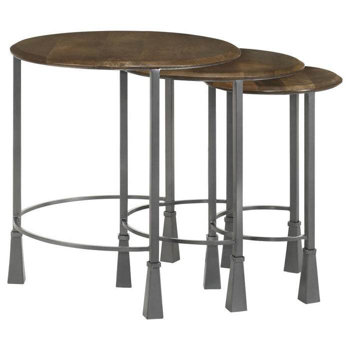 Deja - 3 Piece Round Nesting Table - Natural And Gunmetal