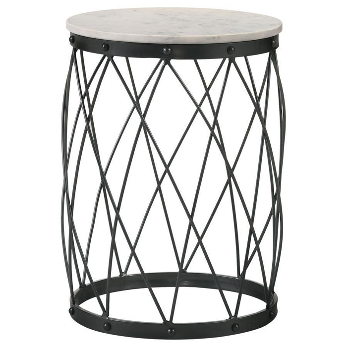 Tereza - Round Accent Table With Marble Top - White and Black