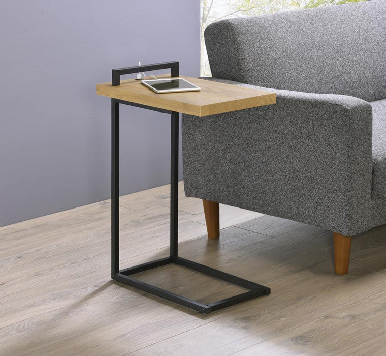 Maxwell - C-Shaped Accent Table With USB Charging Port - Golden Oak / Black