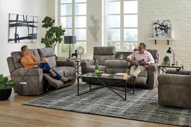 Tranquility - Power Headrest Power Lay Flat Reclining Cons Loveseat With CR3 Heat / Massage / Lumbar - Pewter - Faux Leather