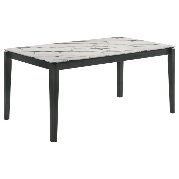Stevie - Rectangular Faux Marble Top Dining Table - White and Black