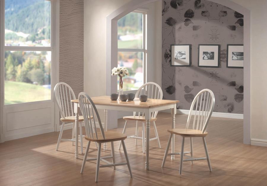 Taffee - 5-Piece Rectangular Dining Table - Natural Brown and White