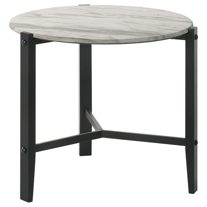 Tandi - Round End Table Faux Marble - White and Black