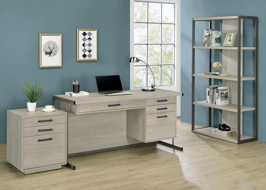 Loomis - 4-Drawer Rectangular Office Desk - Whitewashed Gray And Gunmetal