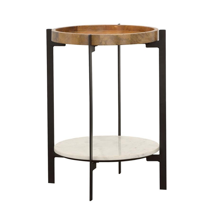 Adhvik - Round Accent Table With Marble Shelf - Natural and Black