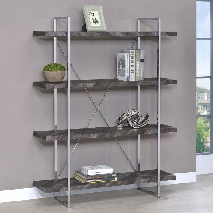 Grimma - 4-Shelf Bookcase - Rustic Grey Herringbone
