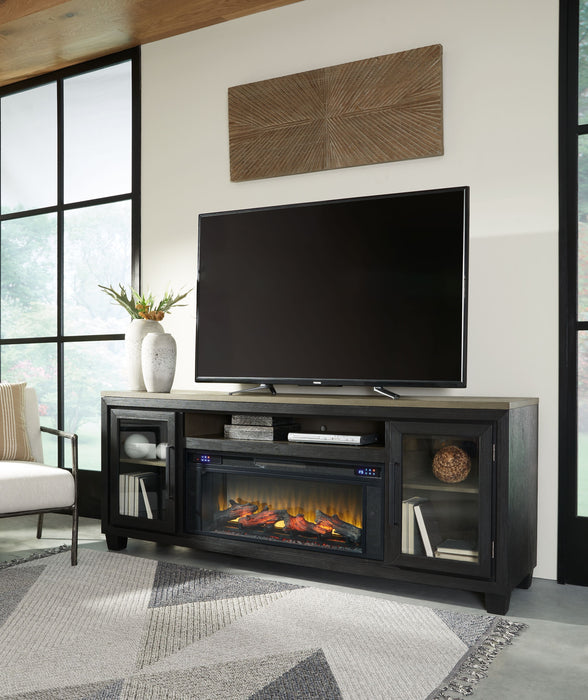 Foyland - Black / Brown - 83" TV Stand With Electric Infrared Fireplace Insert