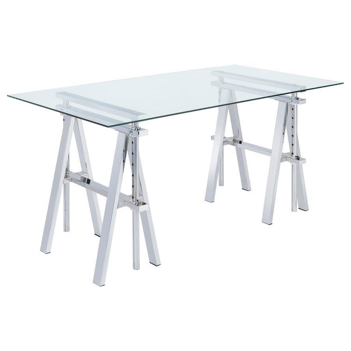 Statham - Glass Top Adjustable Writing Desk - Clear and Chrome