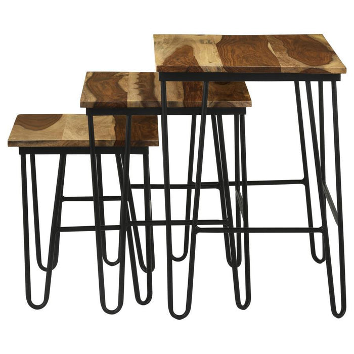 Nayeli - 3 Piece Nesting Table With Hairpin Legs - Natural And Black